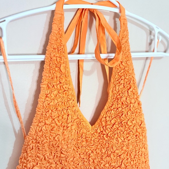 3/$10⚡️Cotton On Orange Halter Jumpsuit with Popcorn Smocked Bodice - Picture 5 of 15